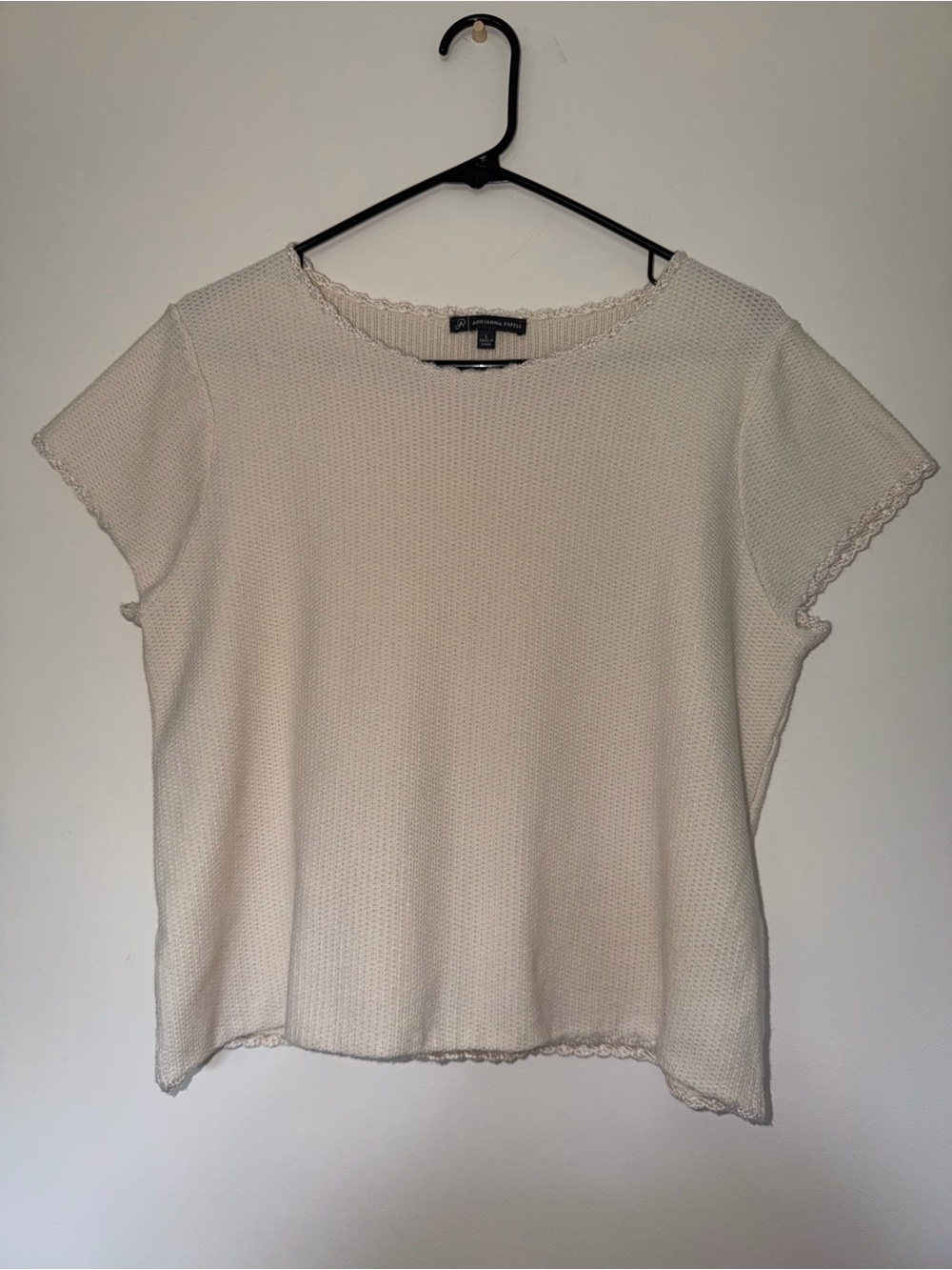 Adrianna Papell Cream Knit Short Sleeve Lace Trim Top